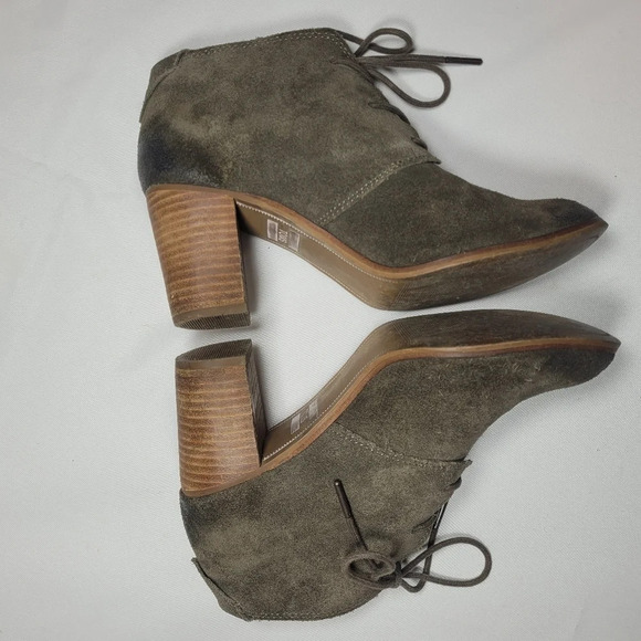 Toms Lunata Olive Green Lace-up Suede Ankle Heeled Booties sz 8.5 - Picture 5 of 10